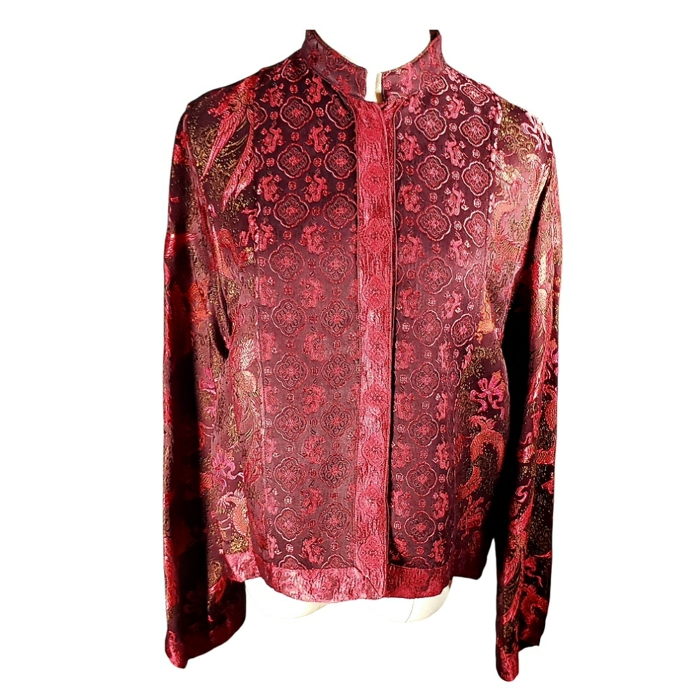 Citron Santa Monica Jacket M Silk Blend Asain Dragon Motief Jacquard Hidden Snap